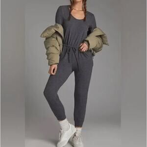 NWT Sundry Anthropologie Tie Waist Long Sleeve Jumpsuit Heather Charcoal Gray